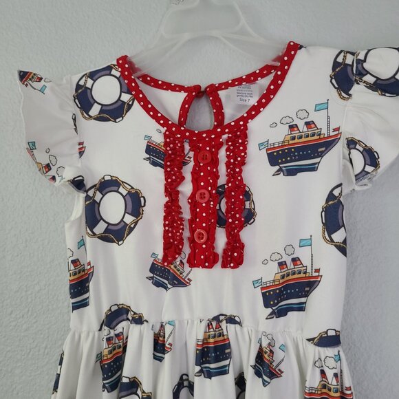 Chris N Missy girls white summer Nautical ships print dress size 7 - Picture 3 of 13